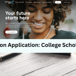 An image of the common application website with a stack of papers.