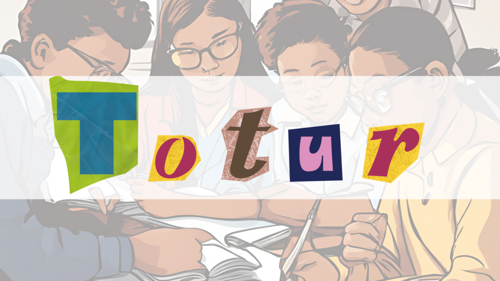 Background of youth studying with the words 'TUTOR' as the headline