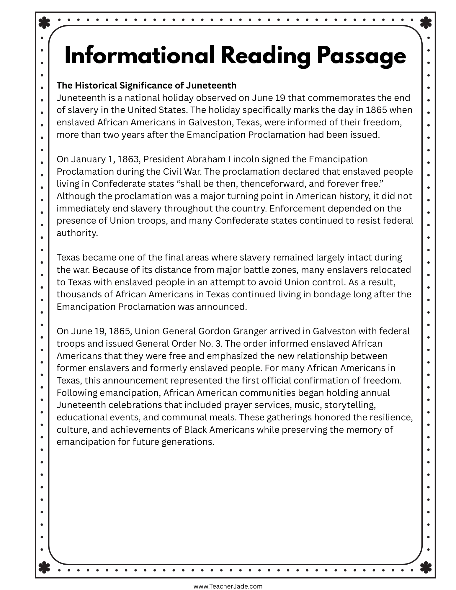 Juneteenth High School Activities | Reading Comprehension, Writing & Research Project | Grades 9–12 - Image 4