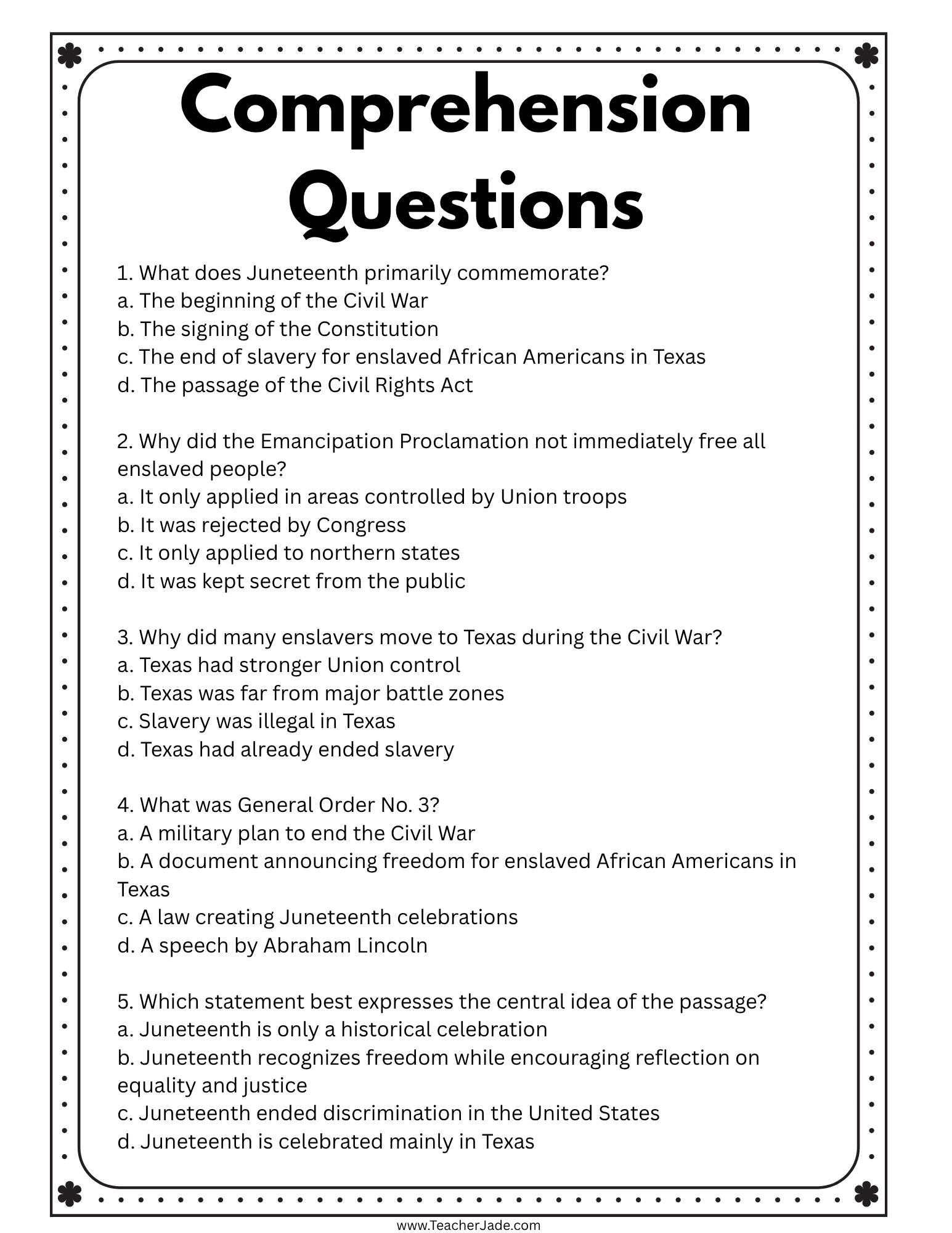 Juneteenth High School Activities | Reading Comprehension, Writing & Research Project | Grades 9–12 - Image 3