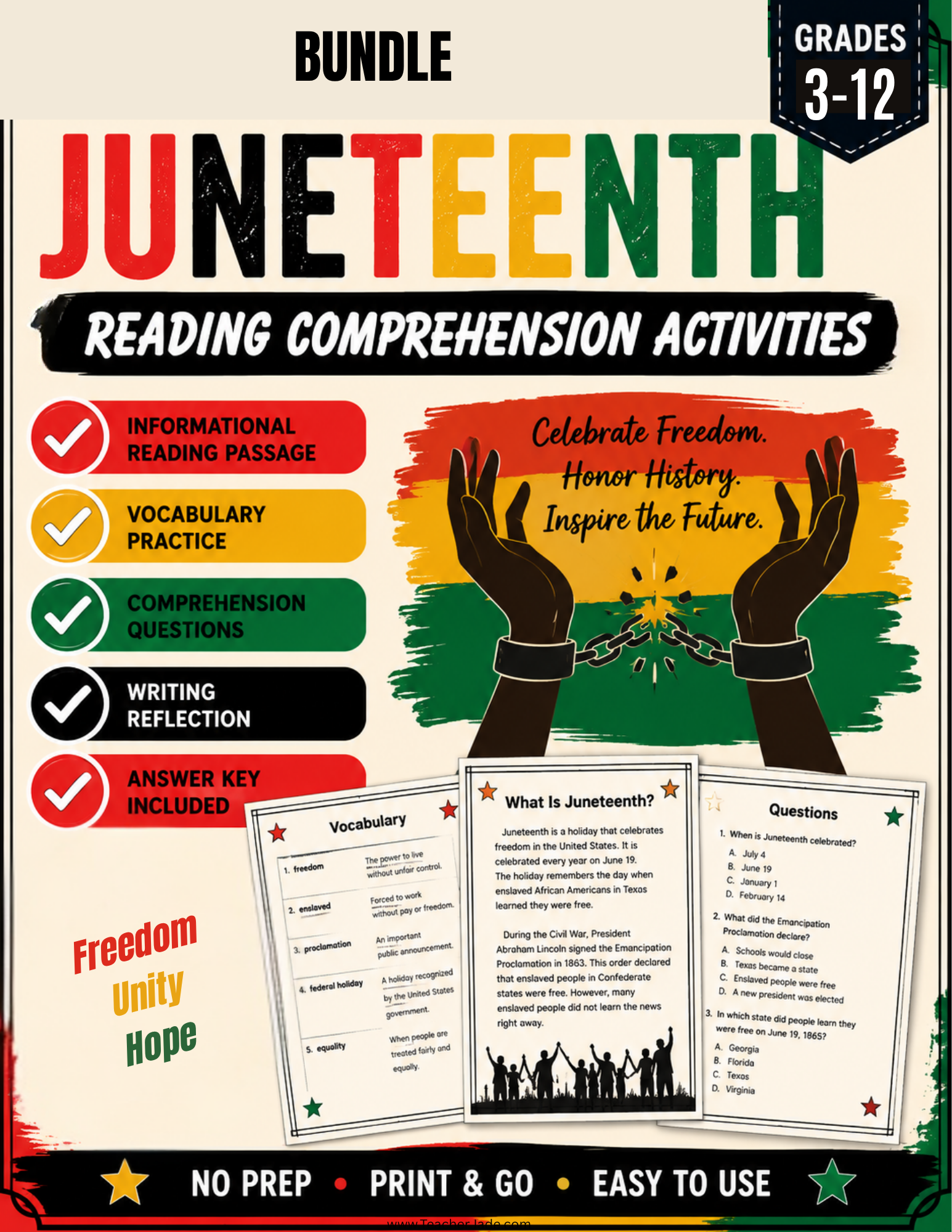 Juneteenth Unit Study Bundle | Grades 3-12 | Elementary, Middle & High School Activities